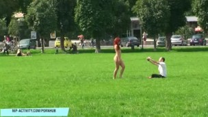 Sweet redhead babe kety naked on public streets